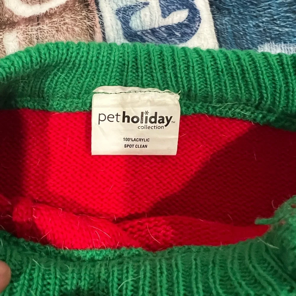 Festive Red Dog Sweater with Christmas Tree Design